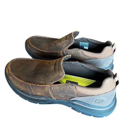 Skechers Goga Mat Arch Slip-Ins Shoes Men 11 Brown Leather Upper Memory Foam